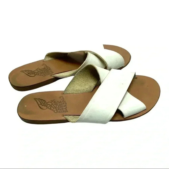 Ancient Greek Sandals Thais  Leather sandals slides wide cross straps size 7 - Picture 1 of 7